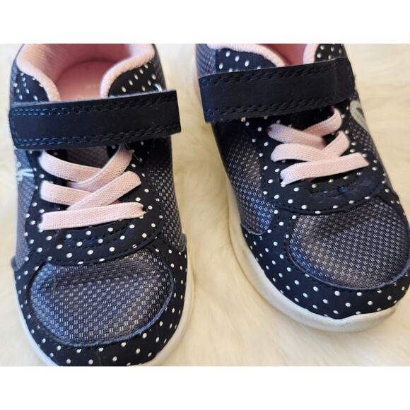 Osh Kosh Navy Blue and Pink with Pokladots Velcro Sneakers sz 10M - Picture 5 of 6